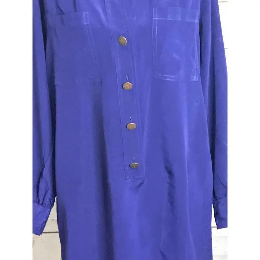 Anthropologie Hunter Dixon purple silk popover shirtdress Size Small